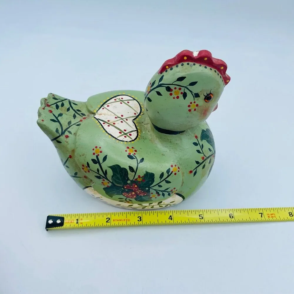 Vintage 1984 Hand Painted Wood 6” Hen Duck Decoy Planter Bowl Folk Art Signed M
